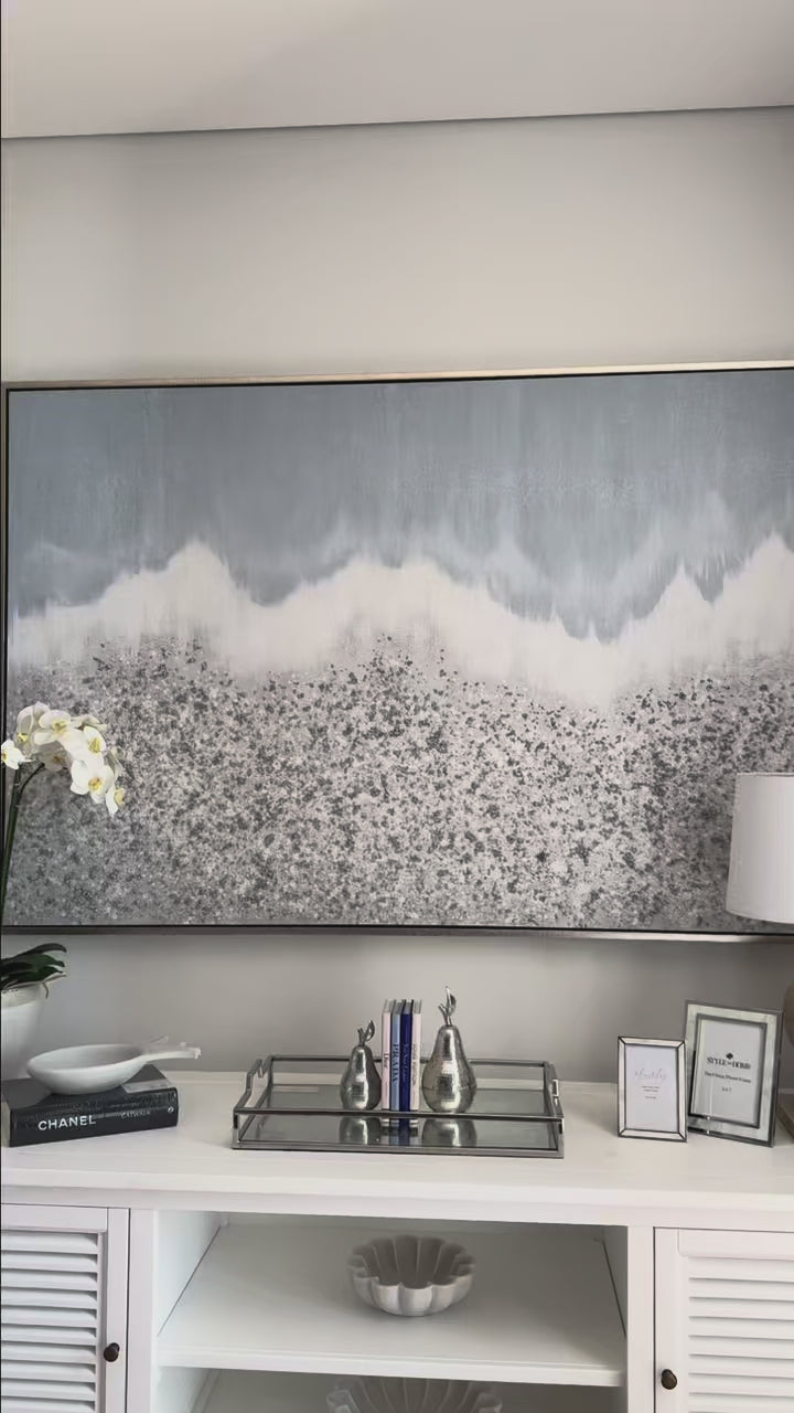 Surf Break Landscape Extra Large Canvas In Antique Silver Frame