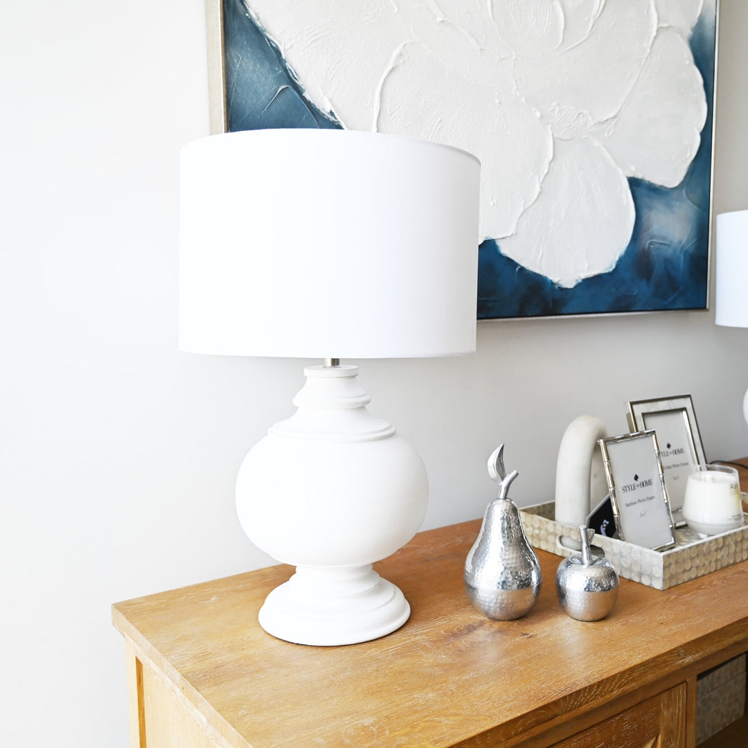 Sedona Carved Timber Table Lamp- Painted White