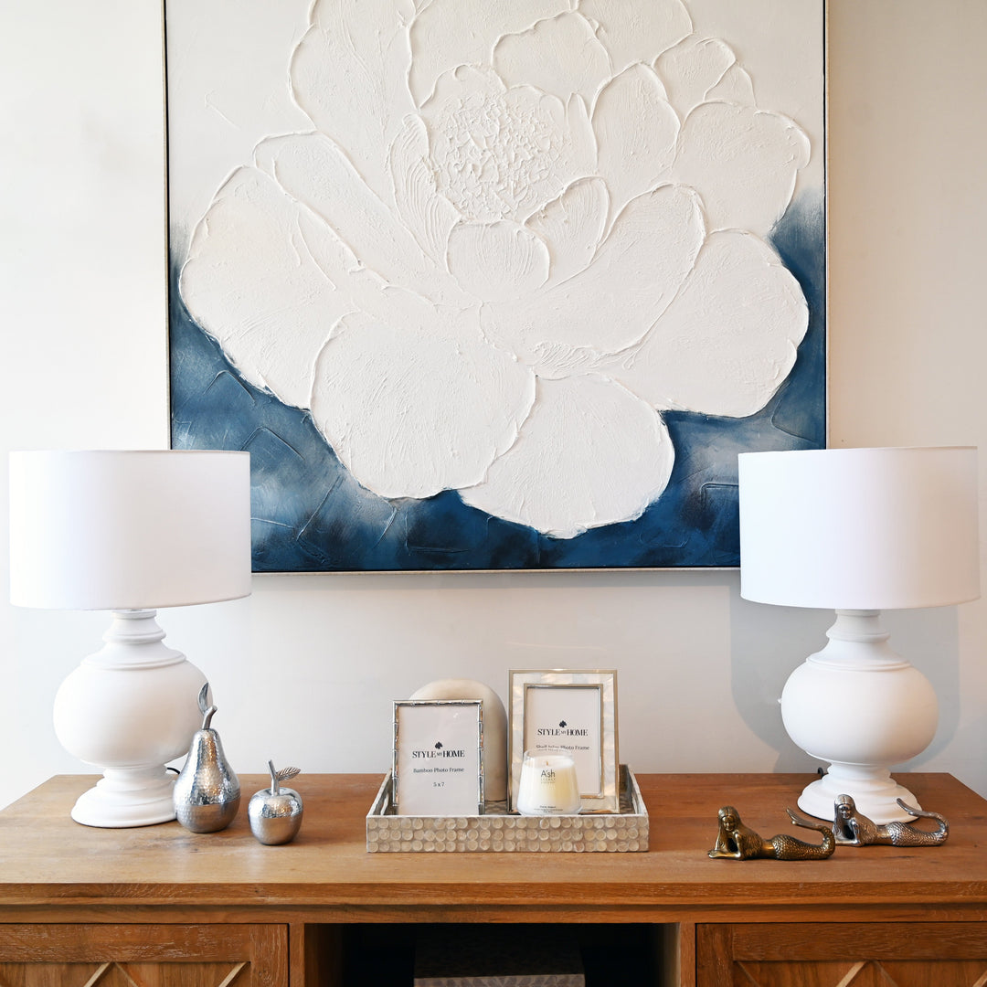 Sedona Carved Timber Table Lamp- Painted White