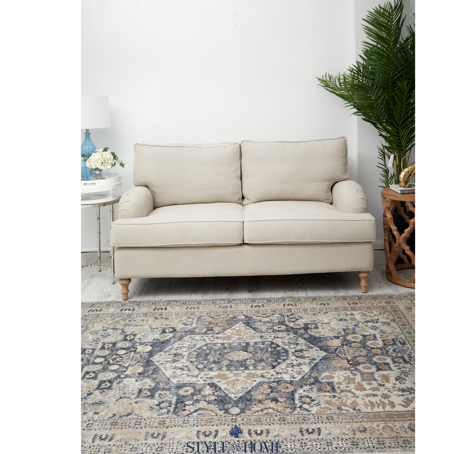 Esquire Brushed Traditional Blue Rectangle Rug