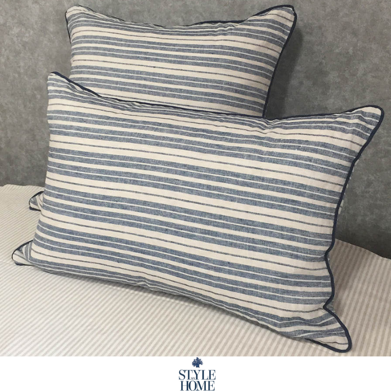 Threads 100percent Linen Lumbar Cushion - Oatmeal With Blue Stripe