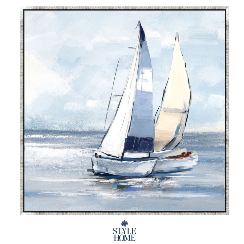 Sailing Day 2 Decorative Canvas In Antique Silver Frame