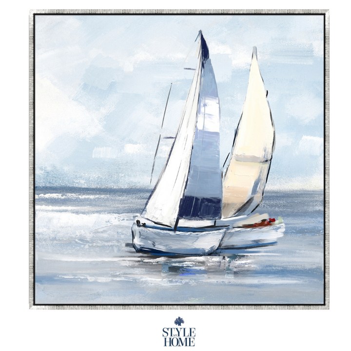 Sailing Day 2 Decorative Canvas In Antique Silver Frame