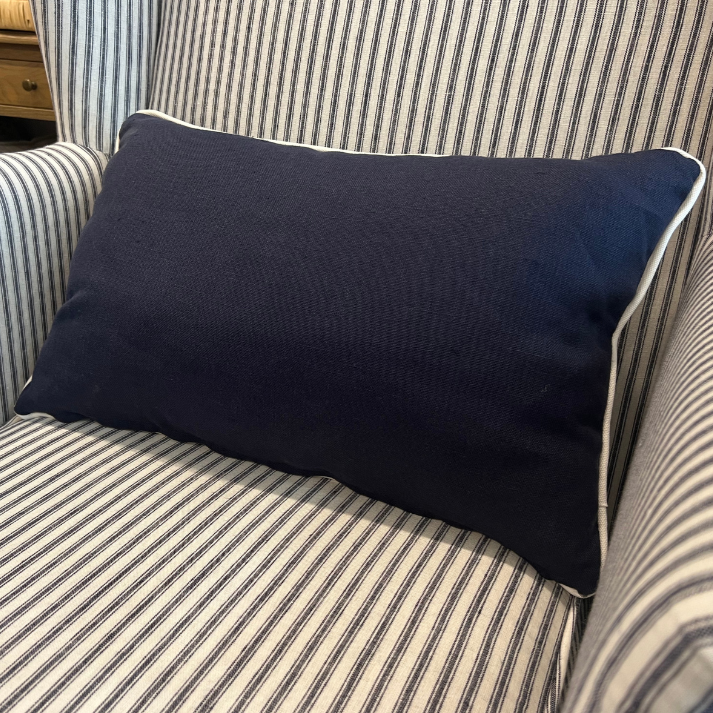 Signature Navy Blue Linen Lumbar Cushion