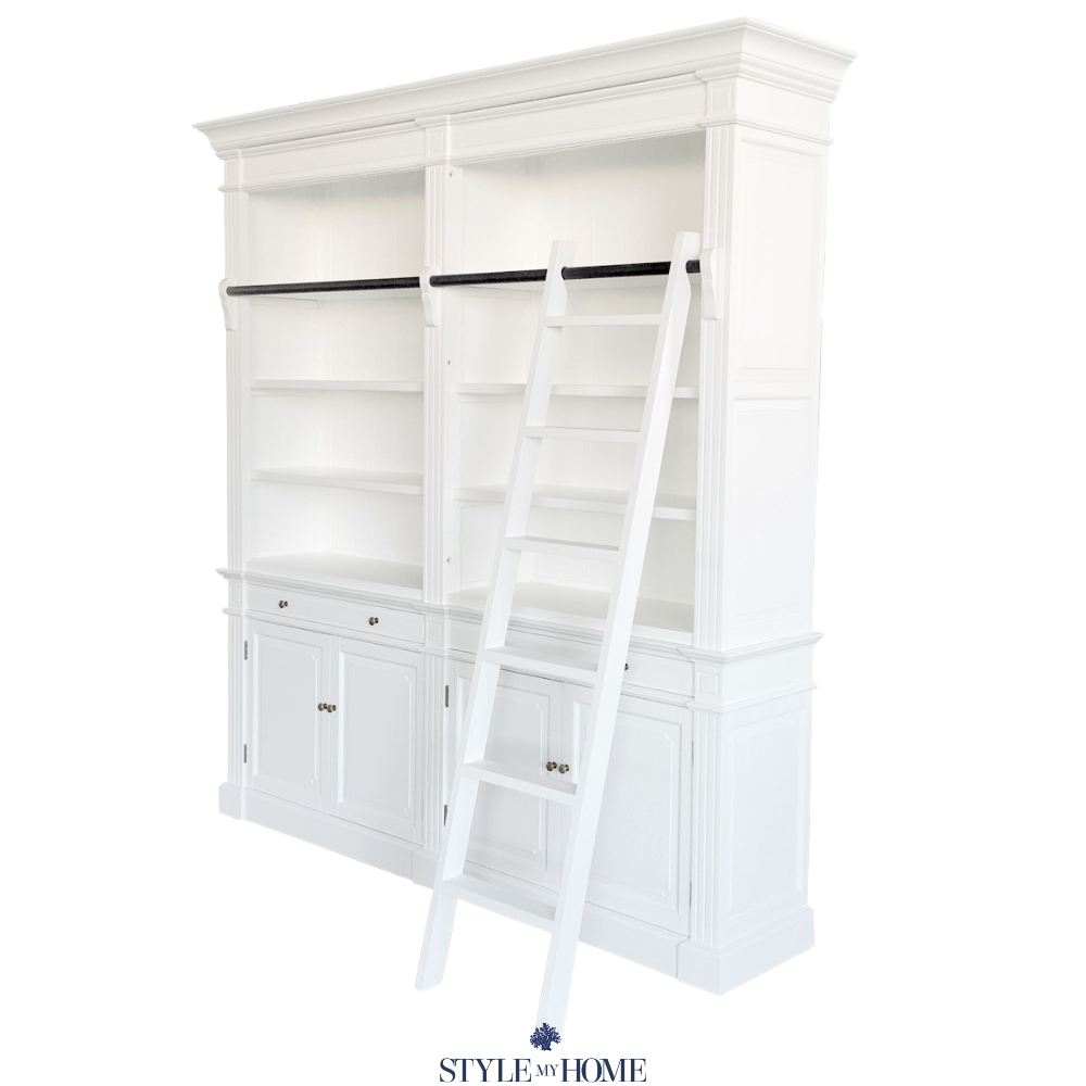 Hamptons bookcase library with ladder