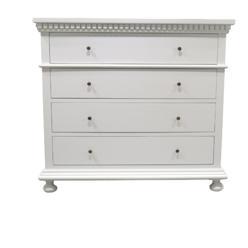 Regency Four Drawer Chest Satin White 120cm wide x 50cm deep x 108cm high