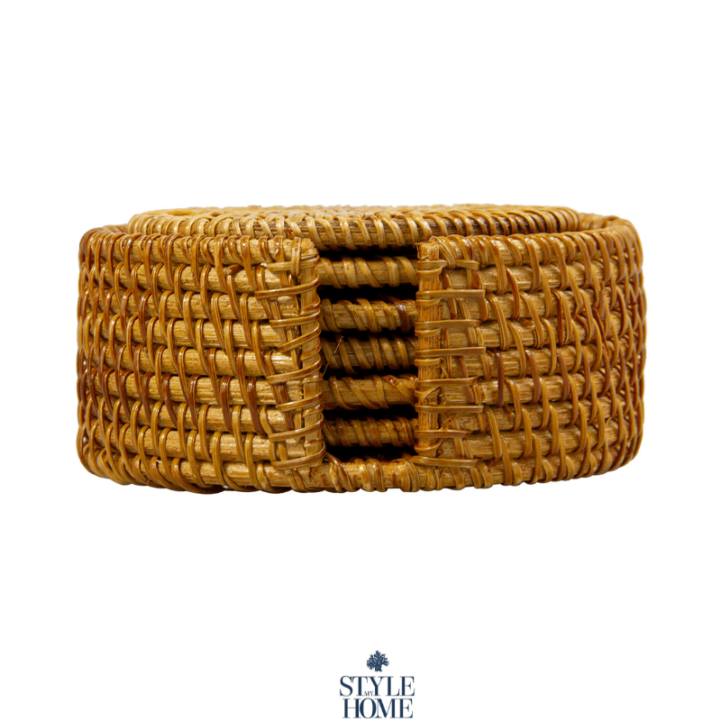 Verandah Natural Rattan Coaster Set Of 6 With Holder