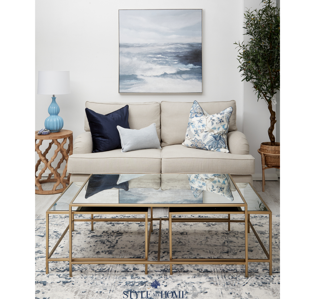 Buy Hamptons Farah Distressed Contemporary Rug White Blue Grey