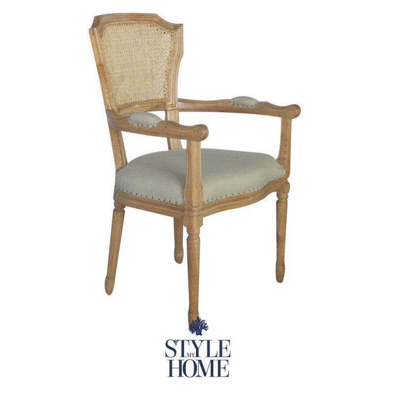 'April' with Arms  Luxury Upholstered Dining Chair Rattan oak country Hamptons carver chair style my home