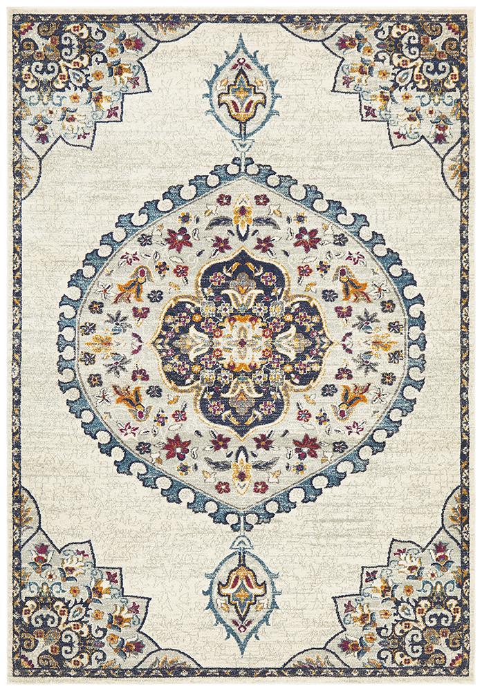 Ornate White Rectangle Rug