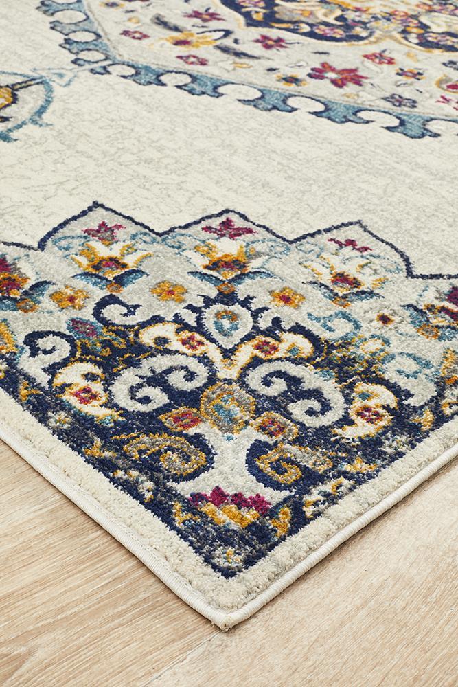 Ornate White Rectangle Rug