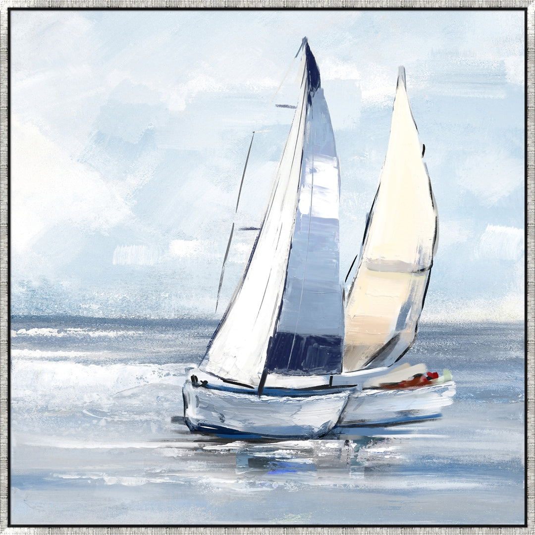 Sailing Day 2 Decorative Canvas In Antique Silver Frame