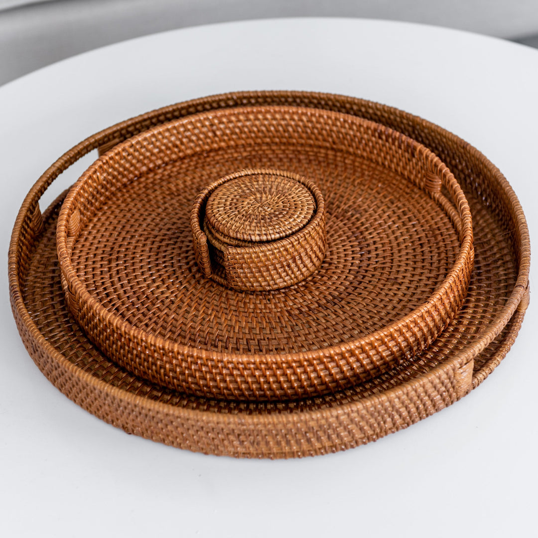 Morning Brown Rattan Tray Round