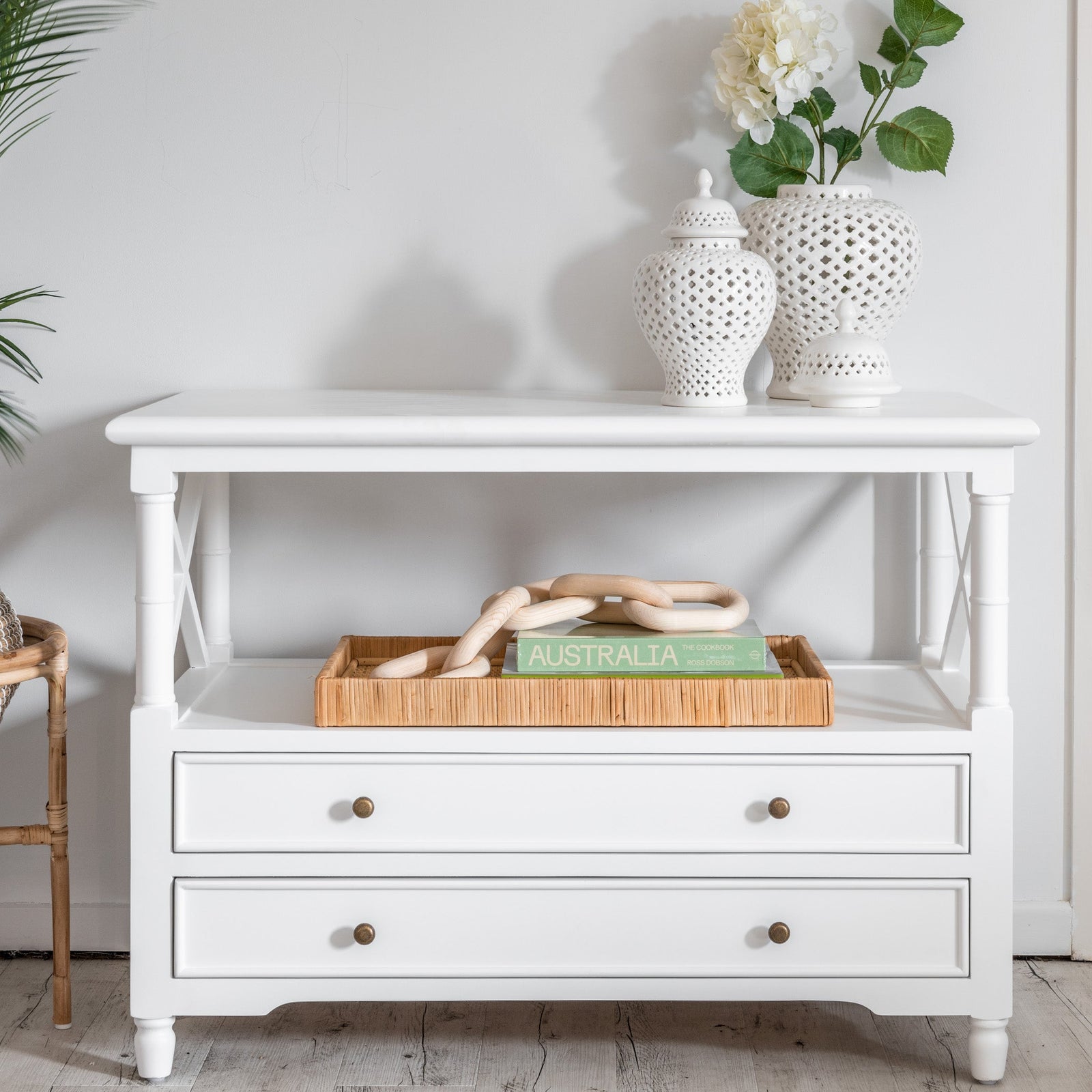 Jessica Hamptons Storage Unit Satin White 100cm w x 55cm d x 72cm h