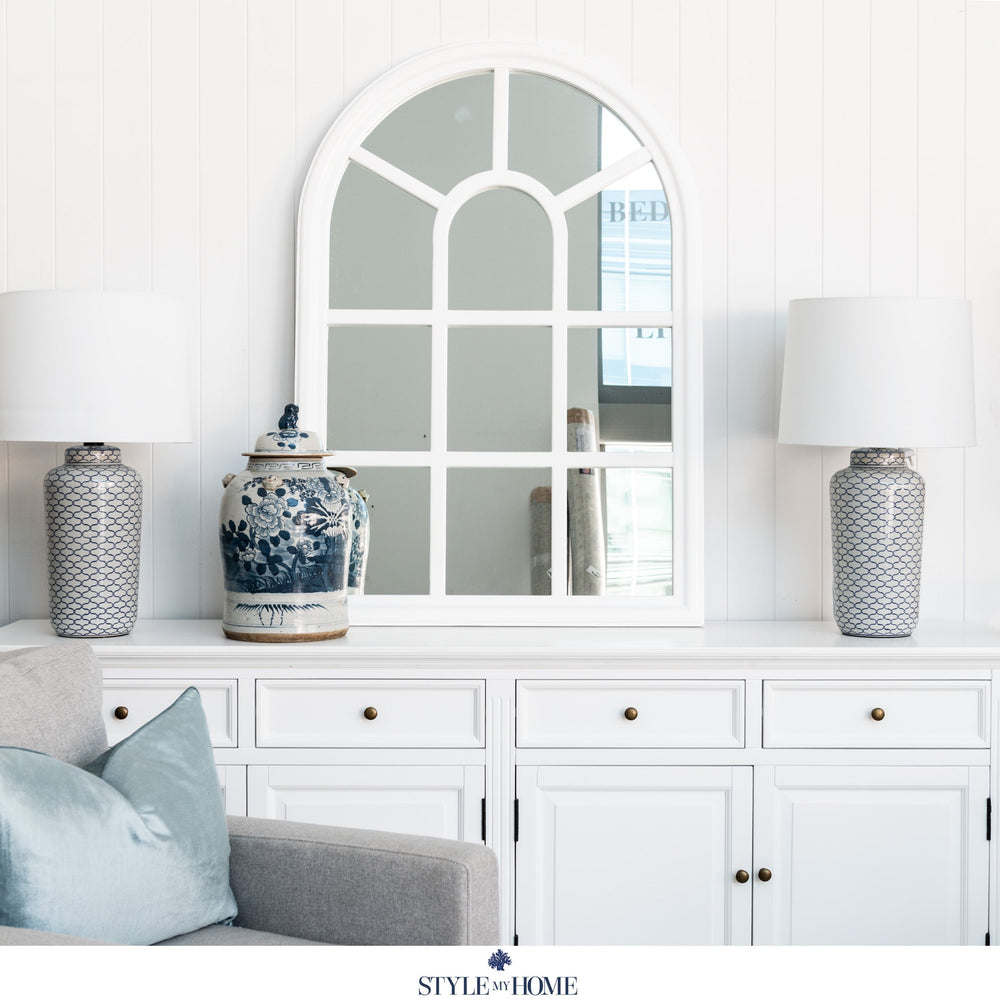 Brisbane Floor Cathedral White Arched Wall Mirror