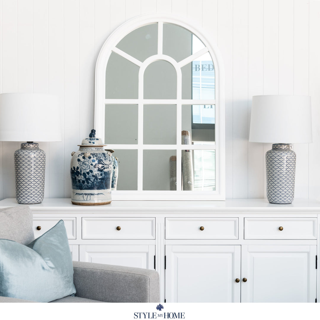 Brisbane Floor Cathedral White Arched Wall Mirror