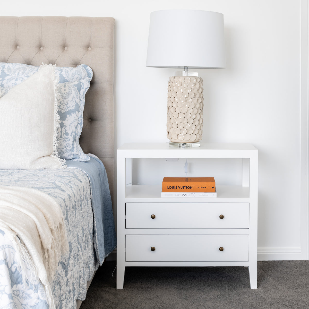 Gold Coast Elliot Large White Bedside Table x 2