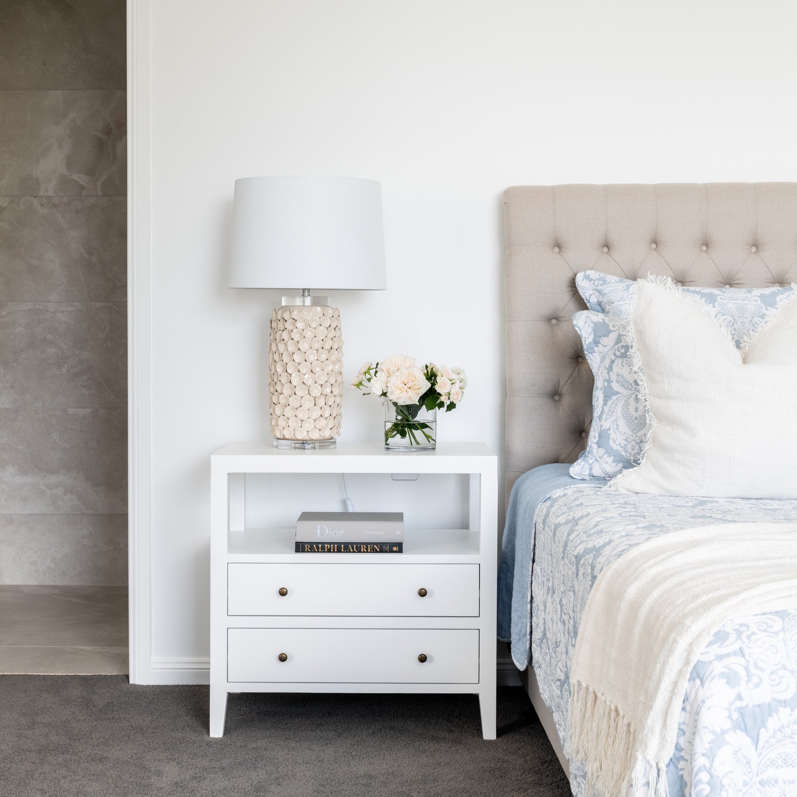 Elliot Large Bedside Table Satin White 75cm wide x 45cm deep x 75cm high