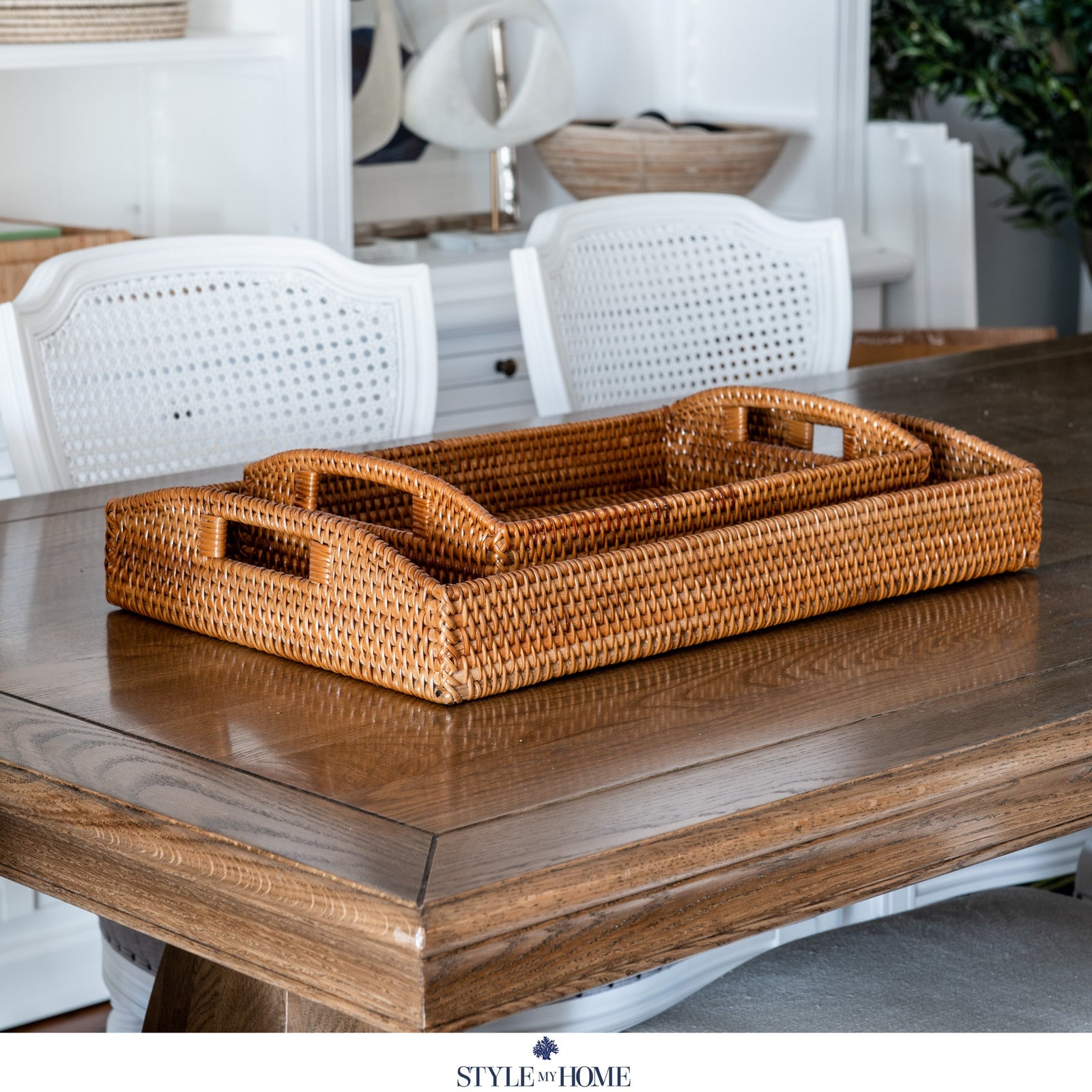 Morning Brown Rattan Tray Rectangle