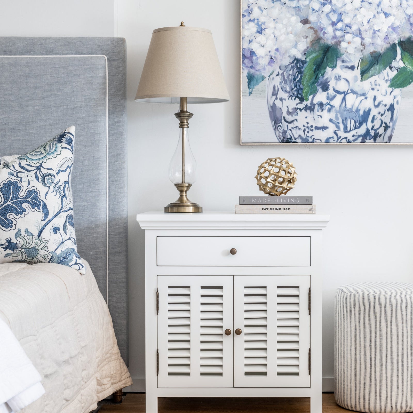 Plantation Medium Louvre Bedside Table Satin White 67cm wide x 47cm deep x 73cm high