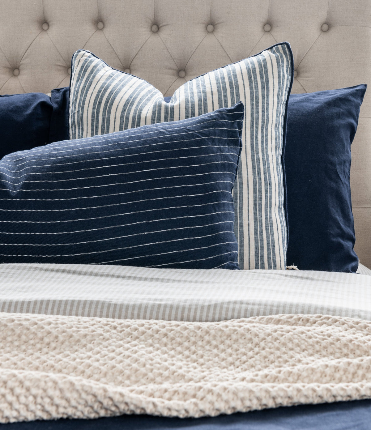 Threads 100percent Linen Extra Long Cushion - Navy Stripe