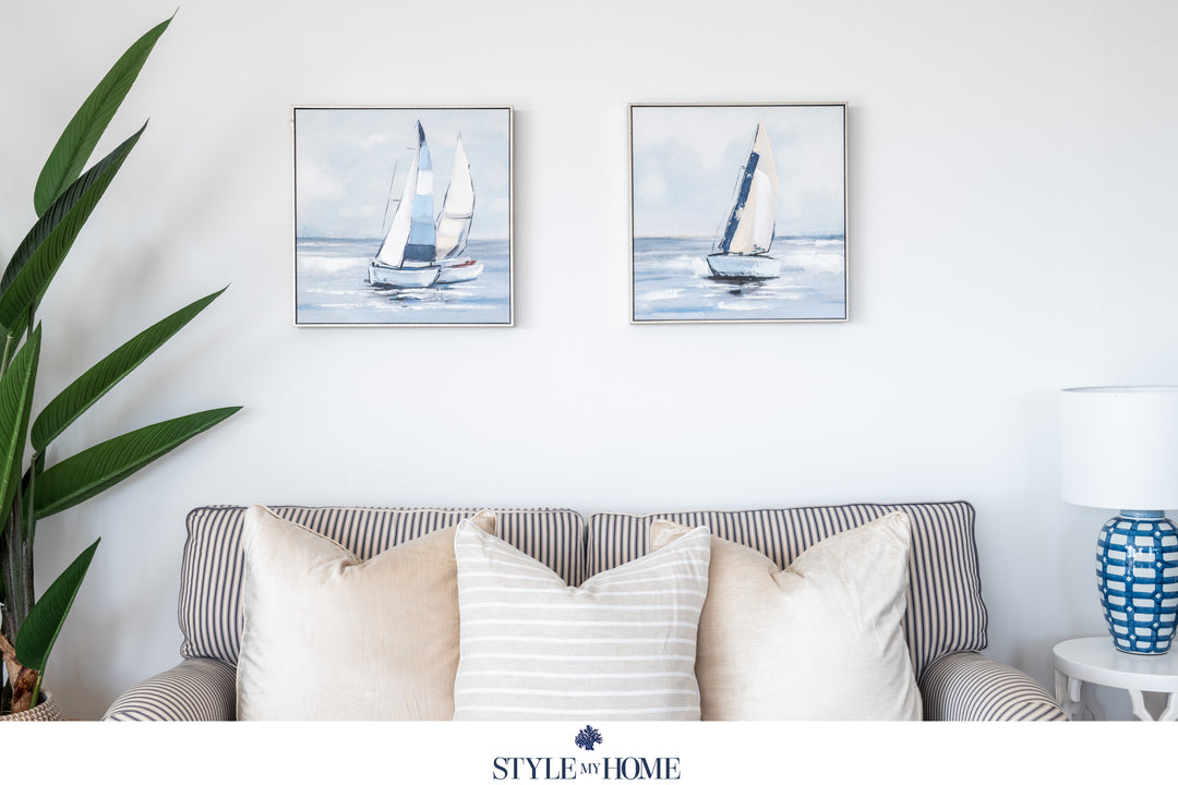 Sailing Day 2 Decorative Canvas In Antique Silver Frame