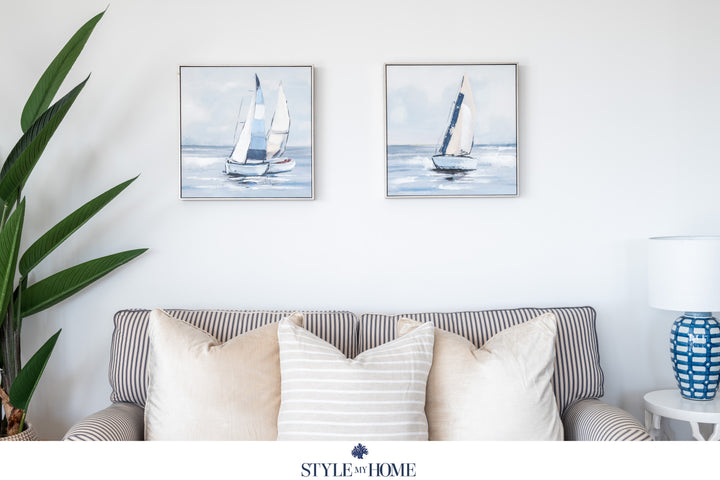 Sailing Day 2 Decorative Canvas In Antique Silver Frame