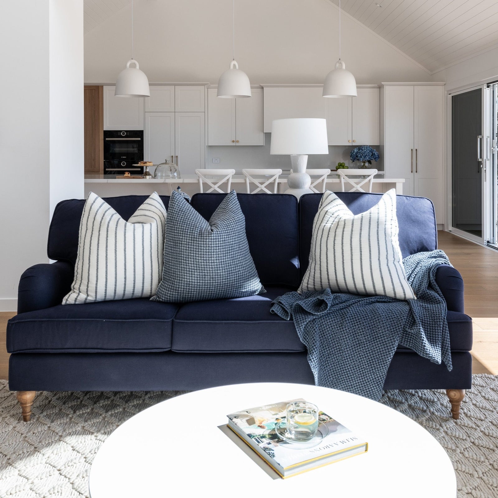 Madeline Linen 3 Seater Lounge Navy 210cm wide x 90cm deep x 98cm high