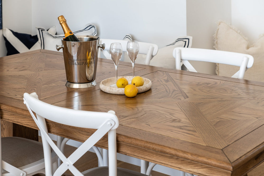 Brisbane Kensington Parquetry Natural Oak Dining Table 3M - Small scratch