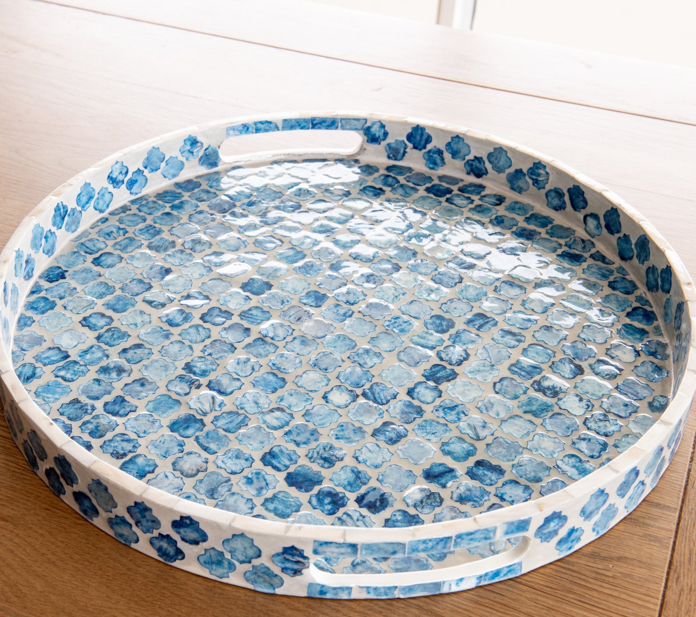 Buy Hamptons 'QUATREFOIL' Round Mother of Pearl Tray Blue
