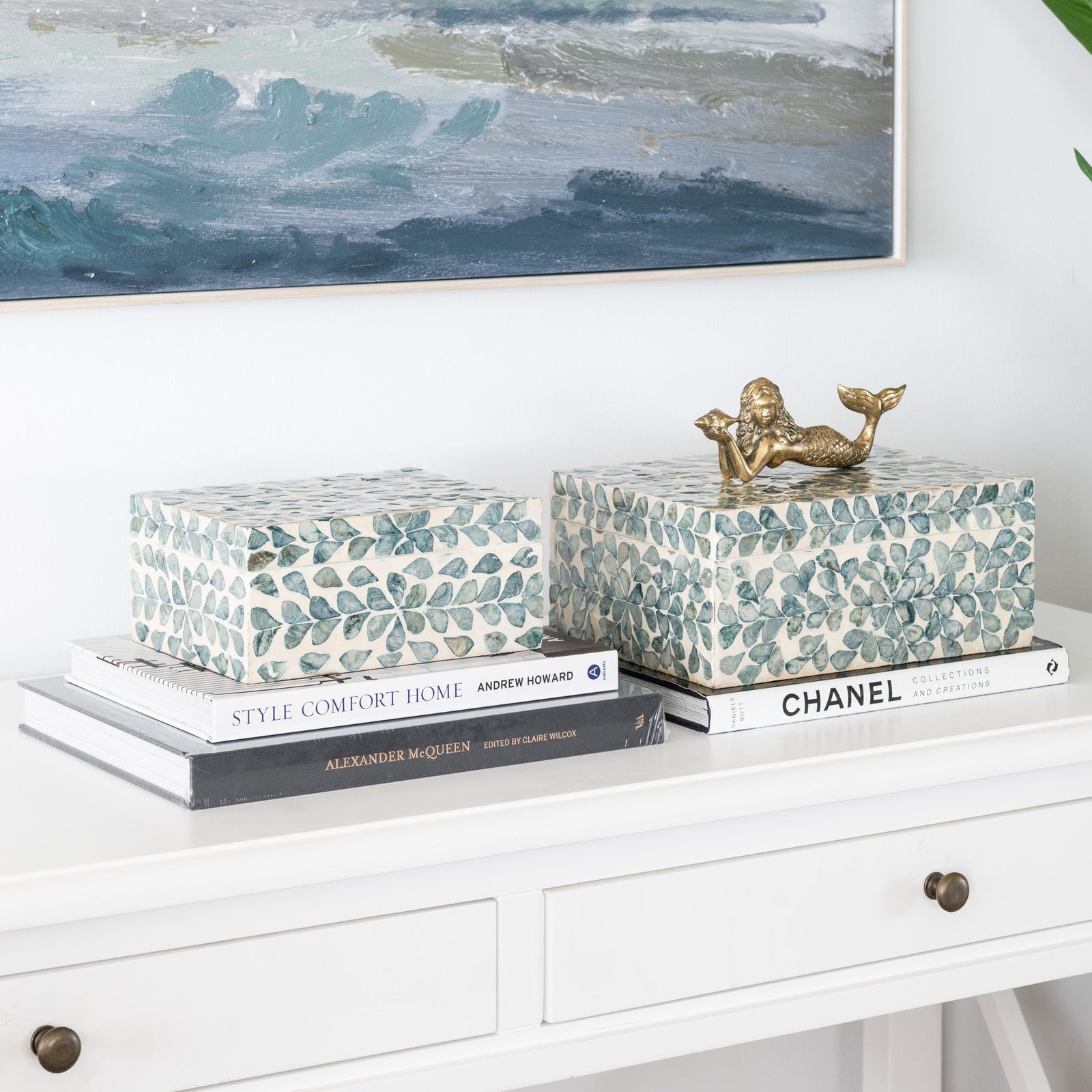 Vine Sea Green Mother Of Pearl Trinket Boxes