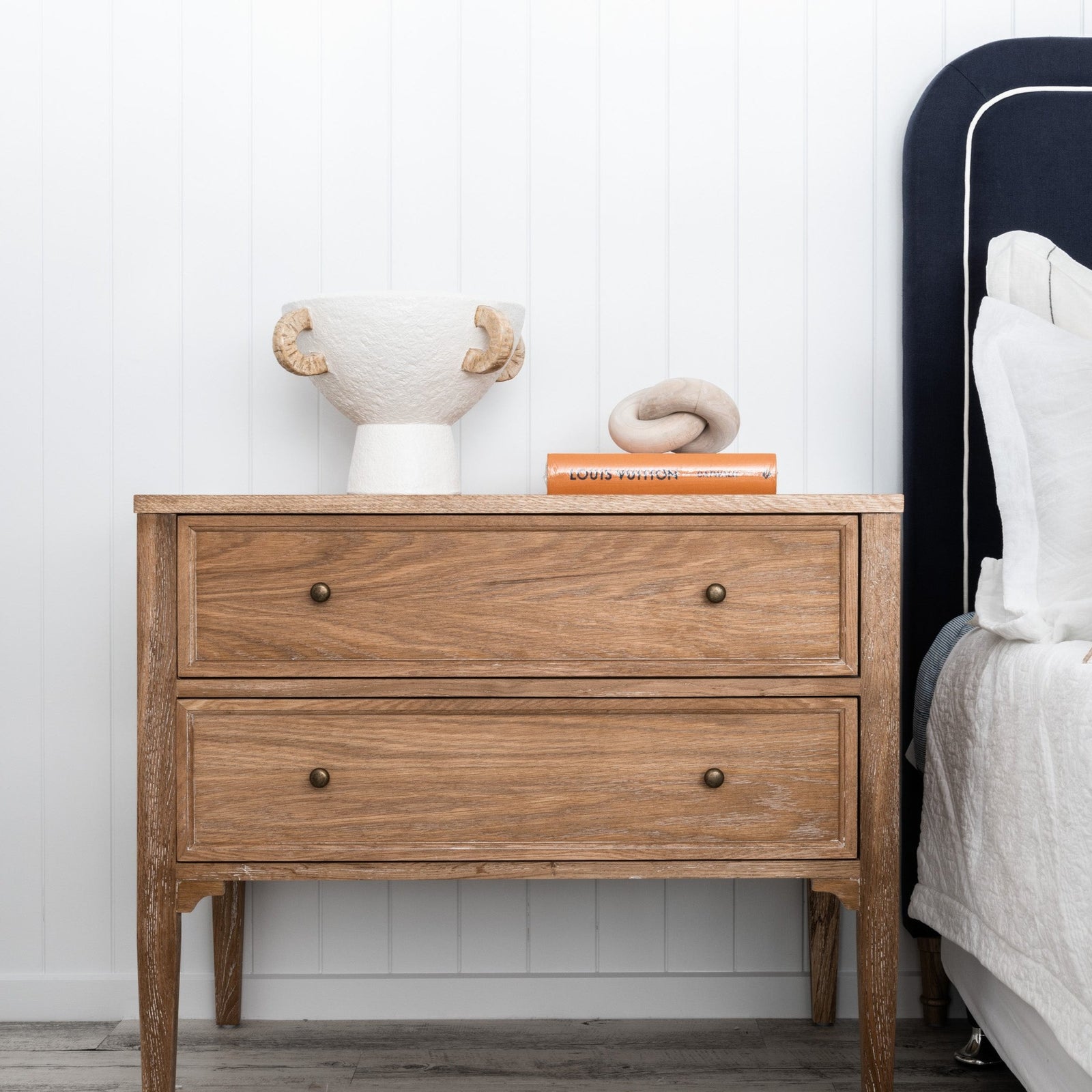 Madison Large Bedside Table Whitewash Oak 90cm wide x 50cm deep x 75cm high