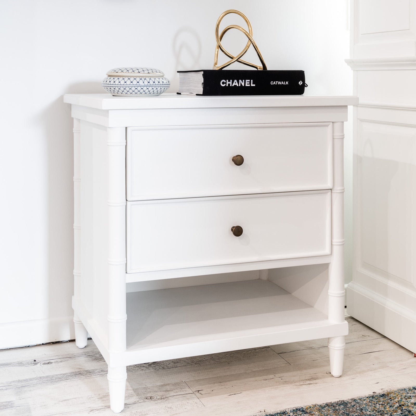 Bamboo Medium Bedside Table Satin White 65cm wide x 45cm deep x 70cm high