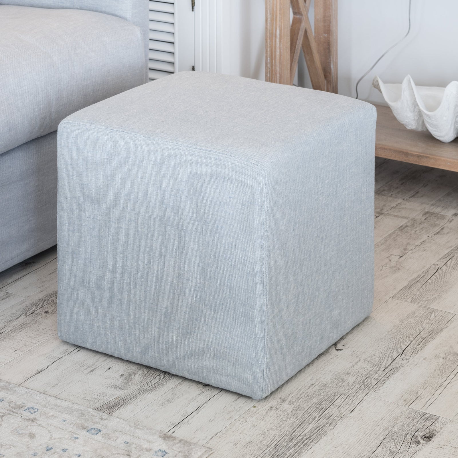 Justine Upholstered Cube Ottoman Duck Egg Blue 45cm depth x 45cm wide x 45cm high