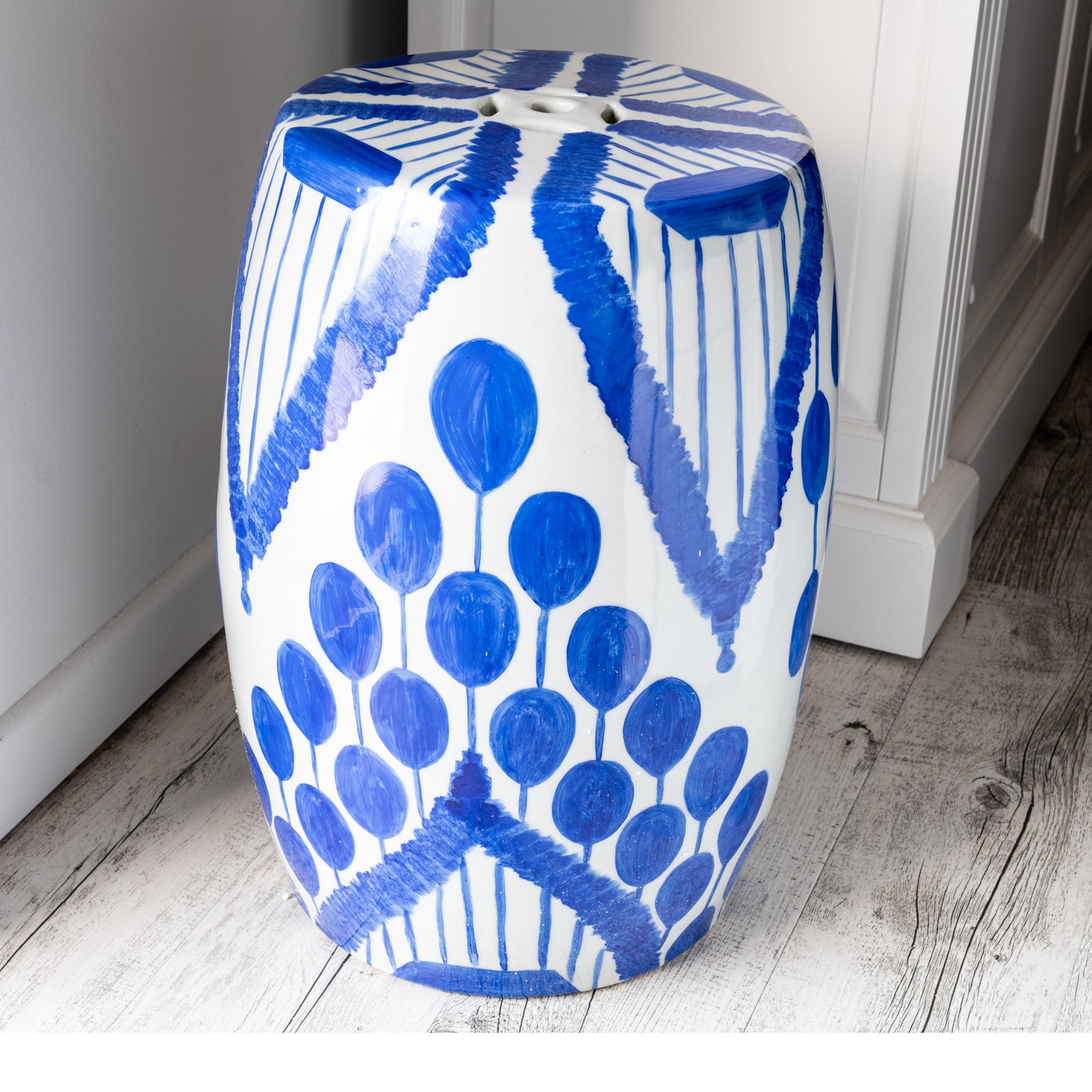 Contempo Ikat Hand-painted Ceramic Stool