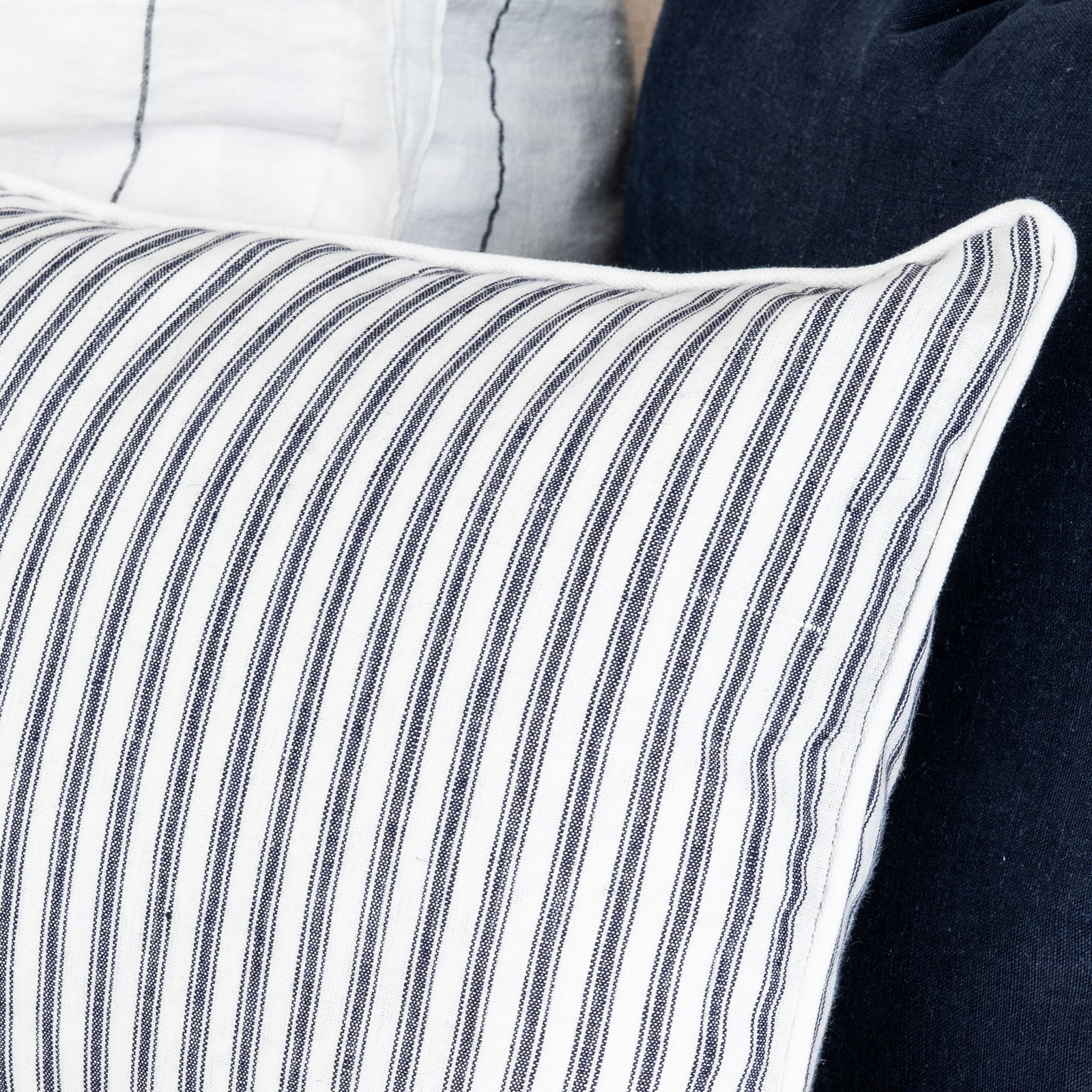 Signature Navy Blue Stripe Linen Square Cushion