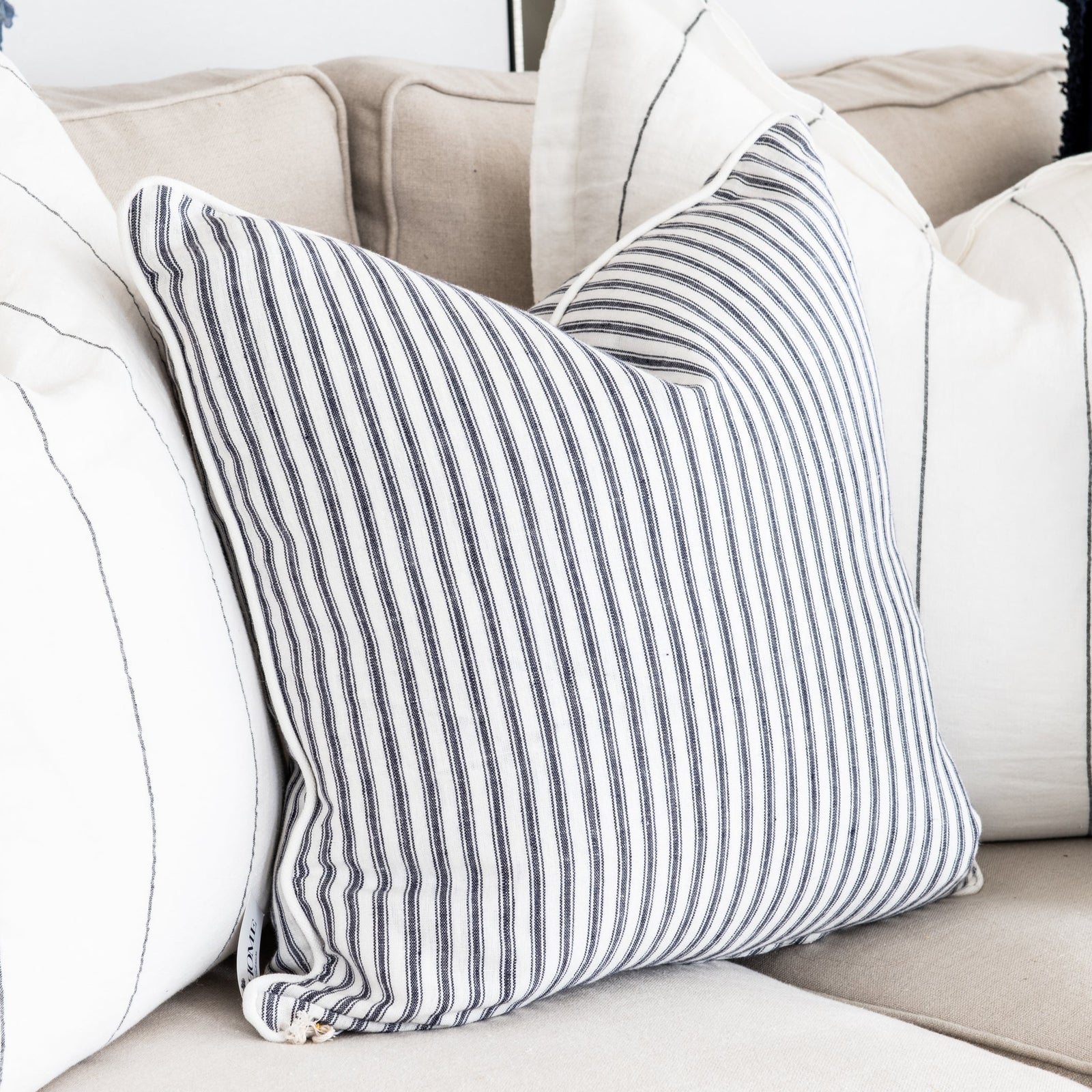 Signature Navy Blue Stripe Linen Square Cushion