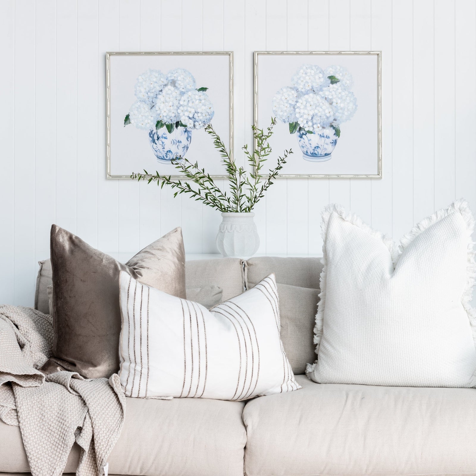 Hydrangea Bouquet 2 Small Canvas In Bamboo Champagne Frame