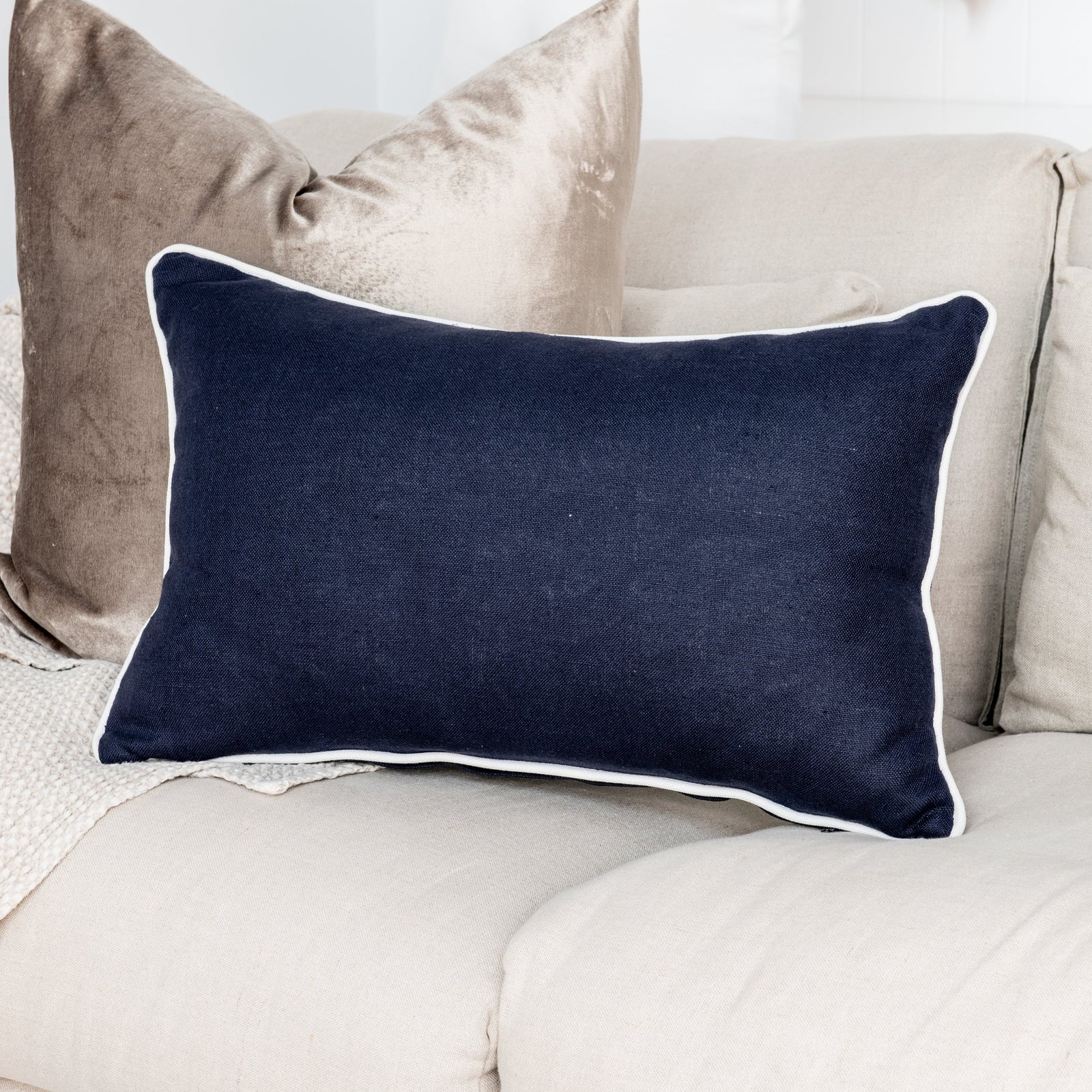 Signature Navy Blue Linen Lumbar Cushion