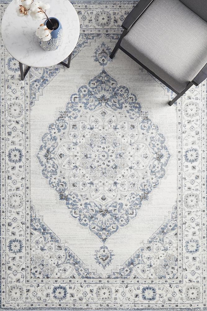 Manhattan Transitional Rectangle Rug Blue