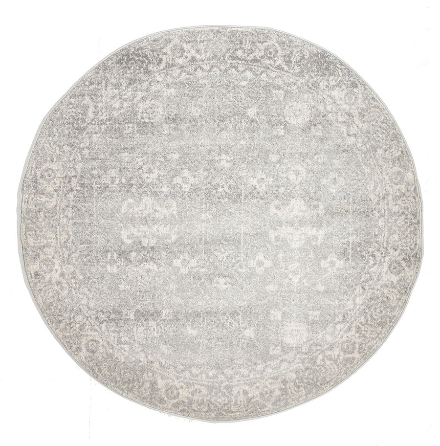 Shine Silver Transitional Round Rug Silver