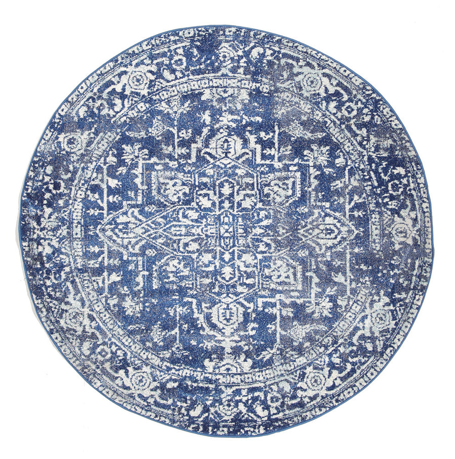 Contrast Navy Transitional Round Rug Navy