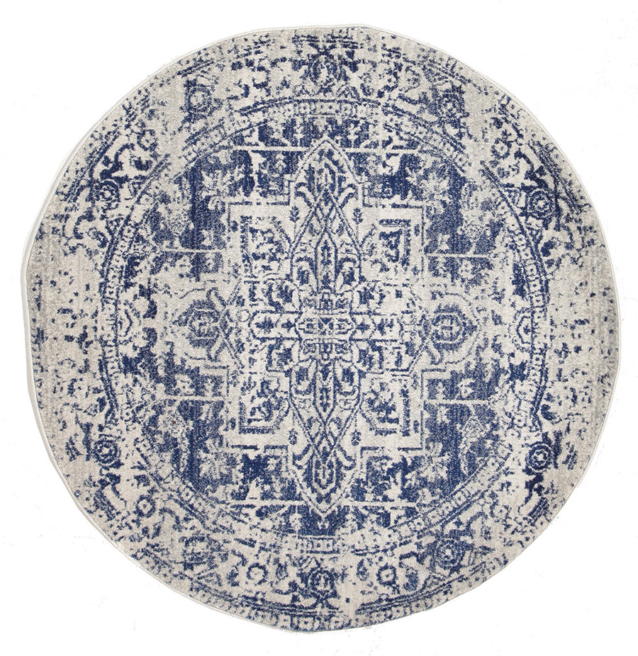 Horizon White Navy Transitional Round Rug Navy