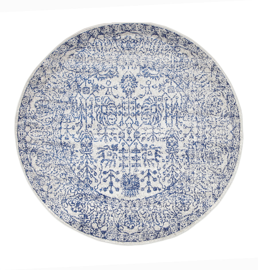Frost Blue Transitional Round Rug Blue