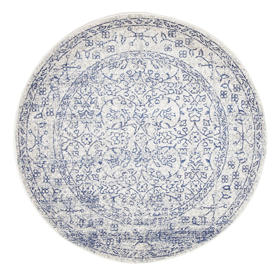 Whisper White Transitional Round Rug Blue