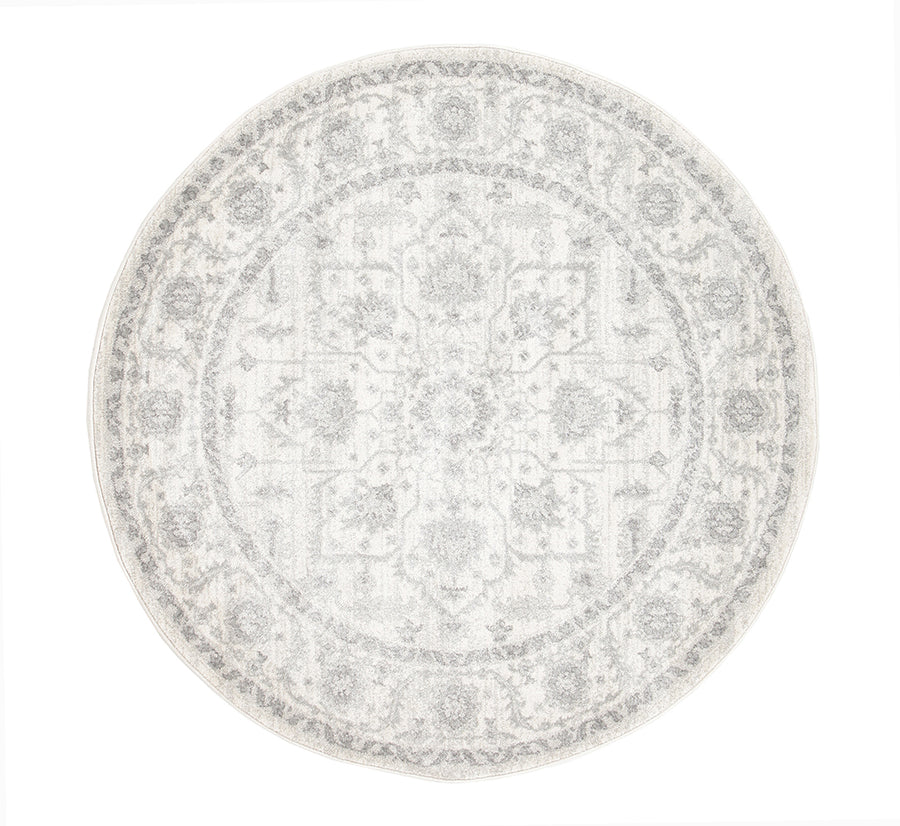 Winter White Transitional Runner Round Rug Grey