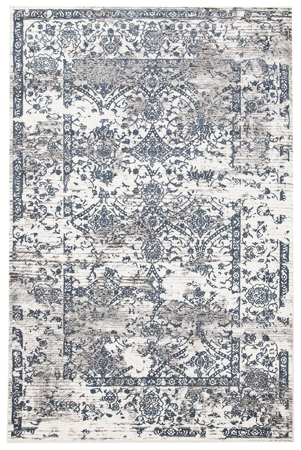Yasmin Distressed Transitional White Blue Grey Rectangle Rug 290CMx200CM Blue