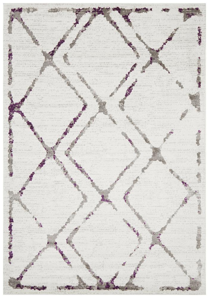 Kendall Contemporary Diamond Rug White Purple Grey