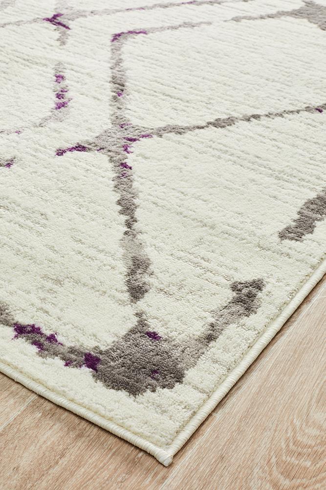 Kendall Contemporary Diamond Rug White Purple Grey