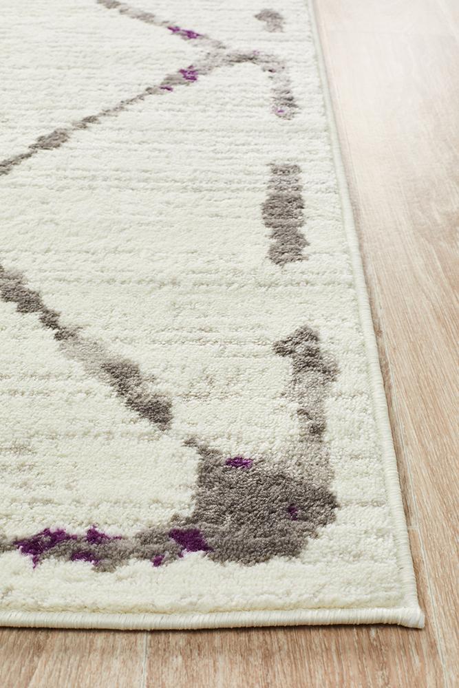 Kendall Contemporary Diamond Rug White Purple Grey